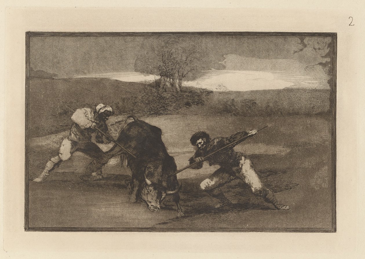 Jiný způsob lovu? noha (jiný způsob lovu pěšky), deska 2 z La tauromaquia od Francisco de Goya
