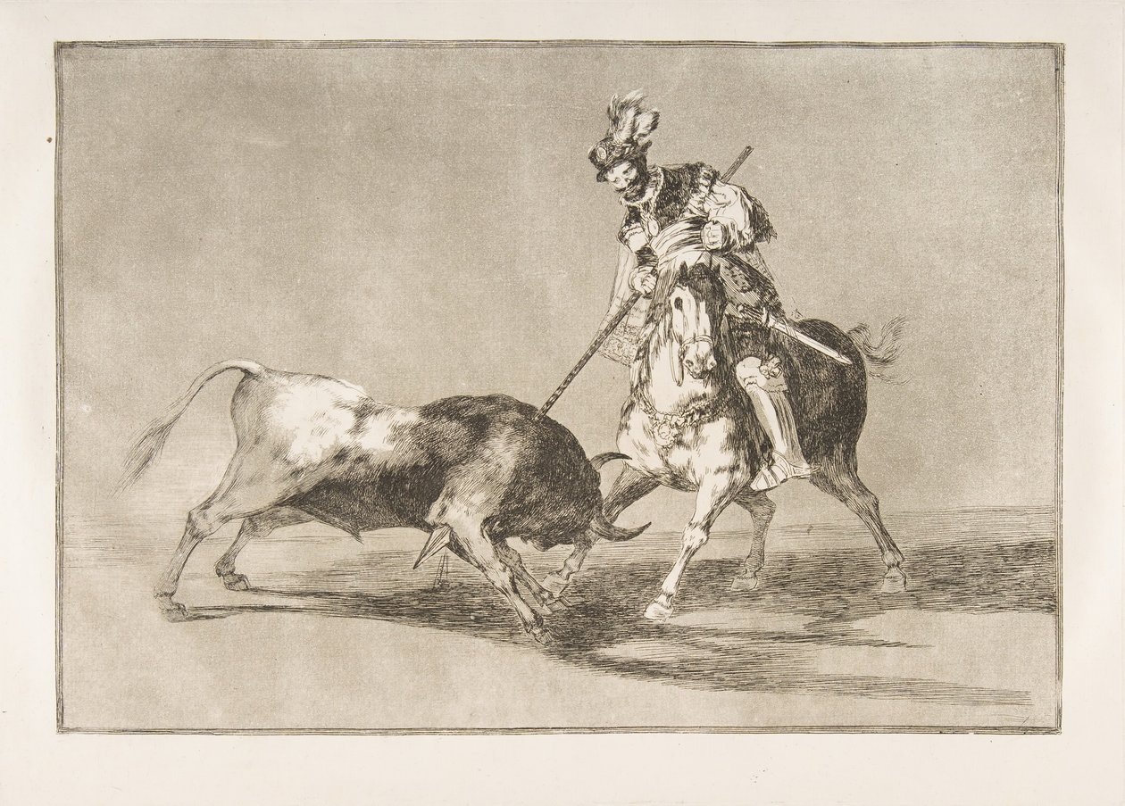Deska 11 z Tauromaquia: The Cid campeador spearing another bull., 1816. od Francisco de Goya