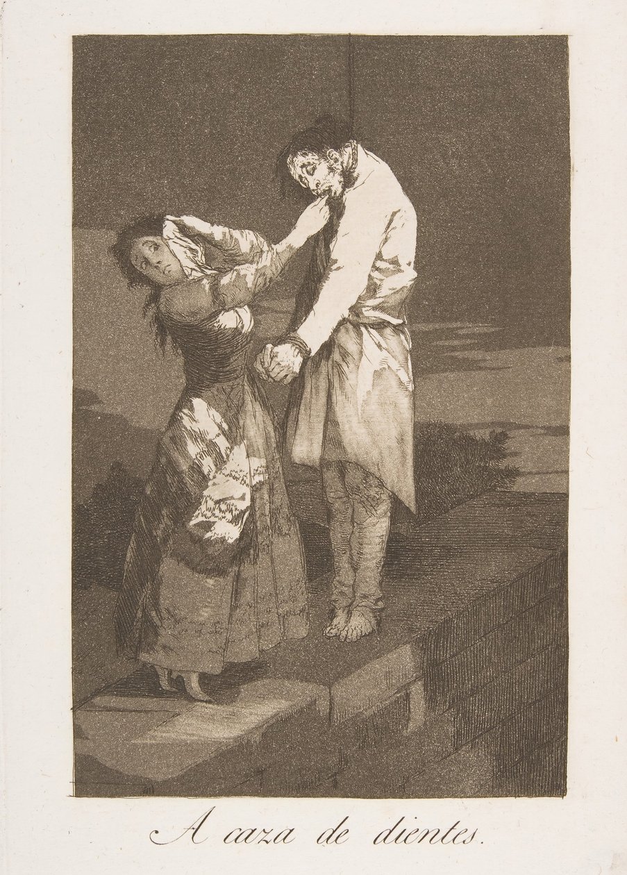 Talíř 12 z Los Caprichos: Hon na zuby A caza de dientes., 1799. od Francisco de Goya