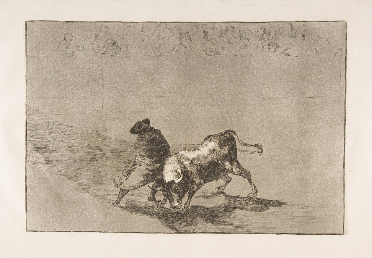 Deska 14 z Tauromaquia: Velmi zručný Falcesův student, zabalený do pláště..., 1816. od Francisco de Goya