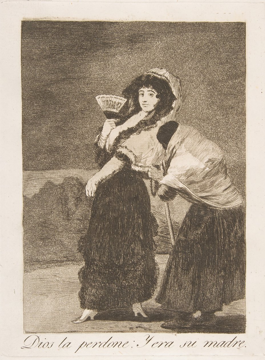 Deska 16 z Los Caprichos: Proboha: a byla to její matka Dios la Perdone: Y..., 1799. od Francisco de Goya