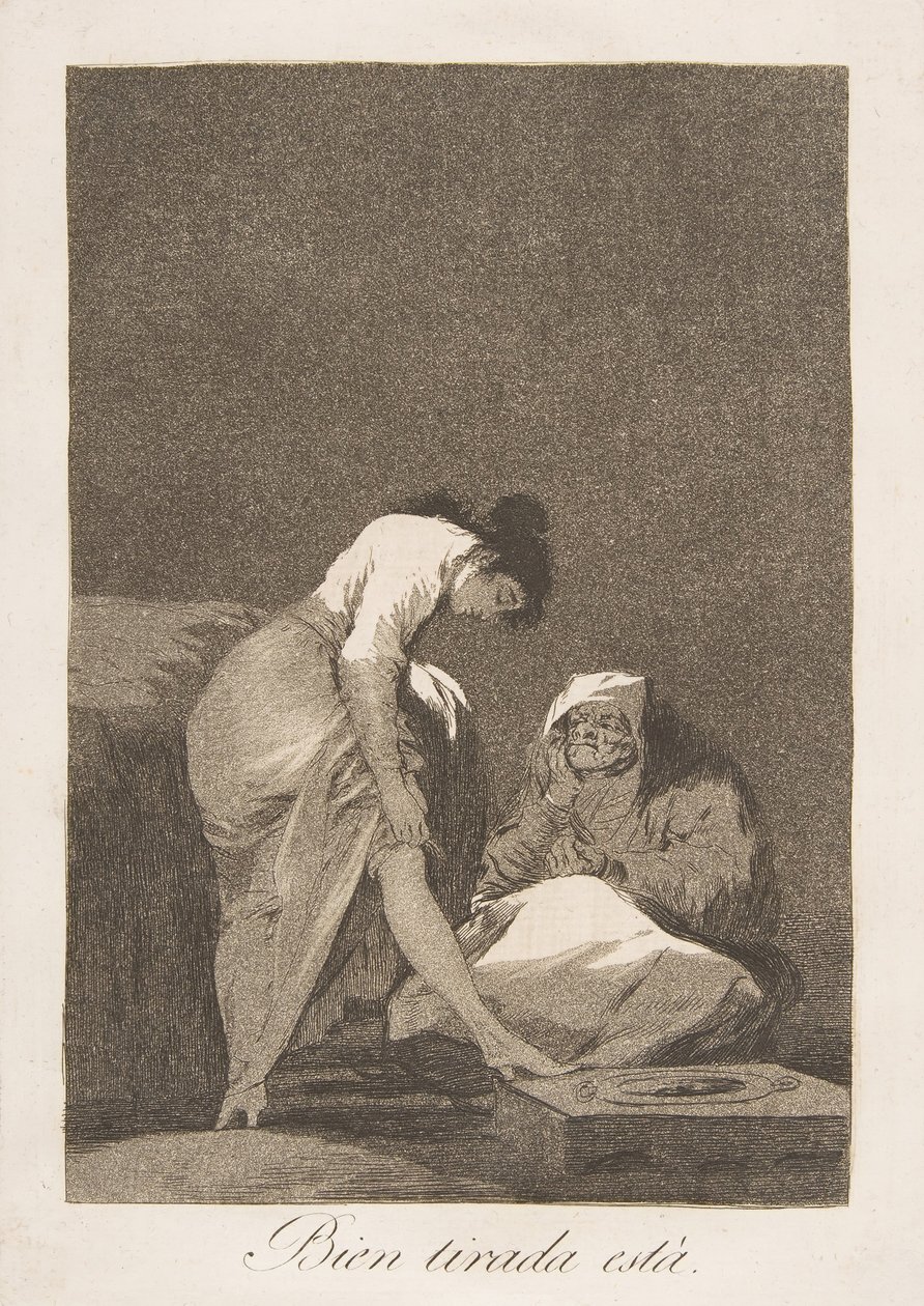 Deska 17 z Los Caprichos: Je pěkně natažená Bien tirada está., 1799. od Francisco de Goya