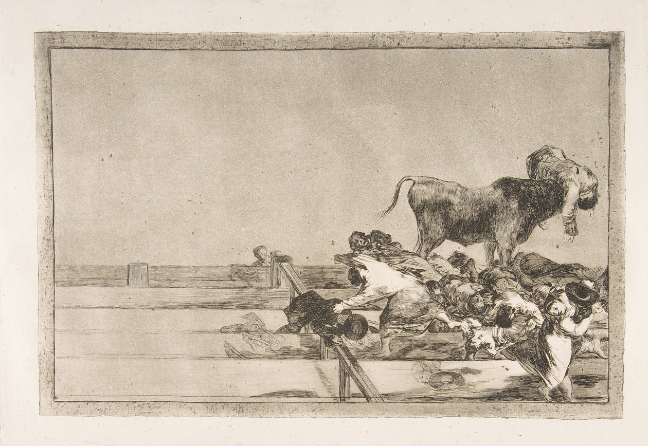 Deska 21 z Tauromaquia: Strašidelné události v předních řadách ringu v Madridu a..., 1816. od Francisco de Goya