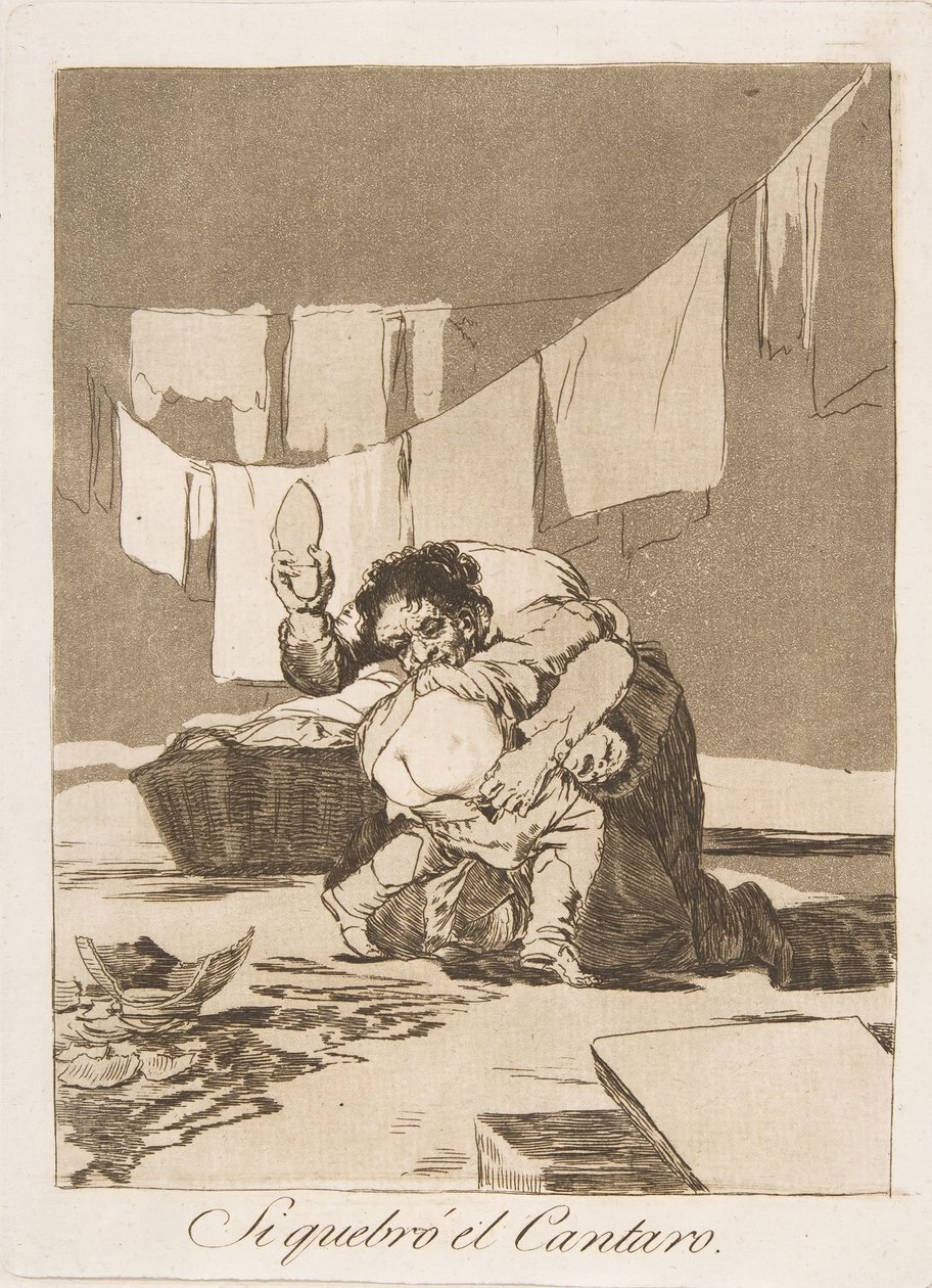 Talíř 25 z Los Caprichos: Kdyby rozbil hrnec Si quebró el Cantaro., 1799. od Francisco de Goya