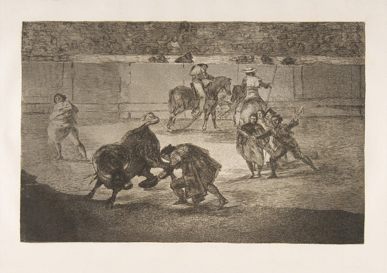 Talíř 29 Tauromaquia: Pepe Illo pasuje na recorte., 1816. od Francisco de Goya