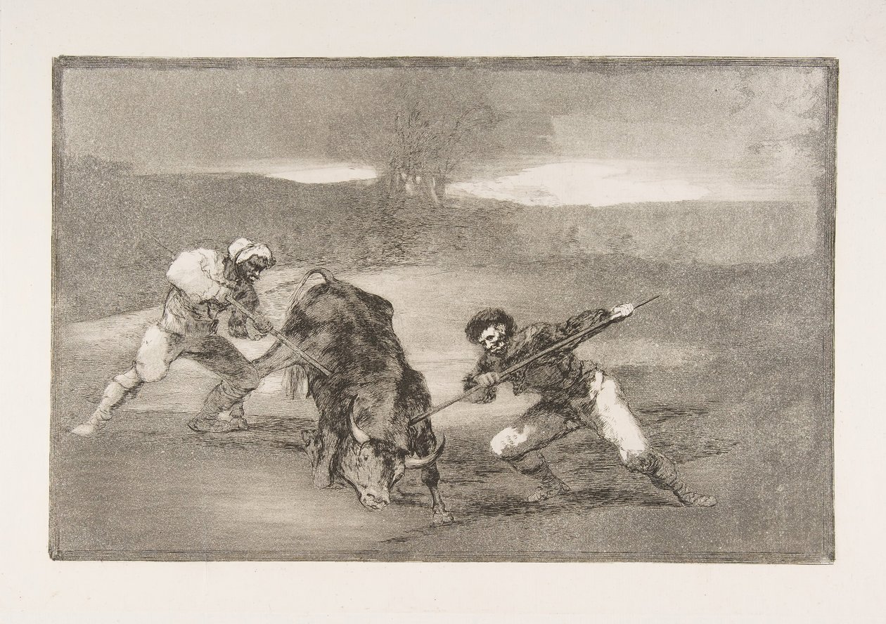 Deska 2 Tauromaquia: Jiný způsob lovu pěšky, 1816. od Francisco de Goya
