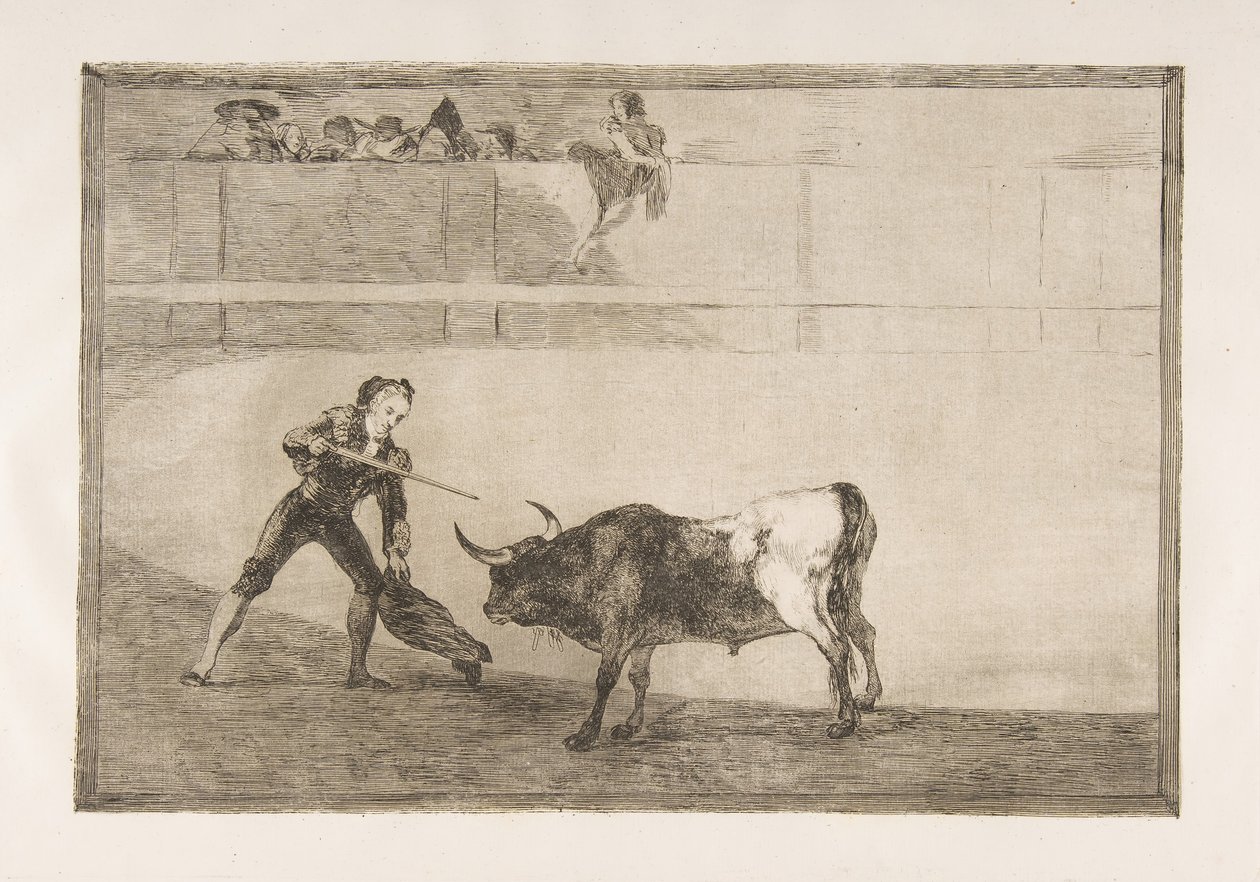 Deska 30 Tauromaquia: Pedro Romero zabíjí zastaveného býka., 1816. od Francisco de Goya