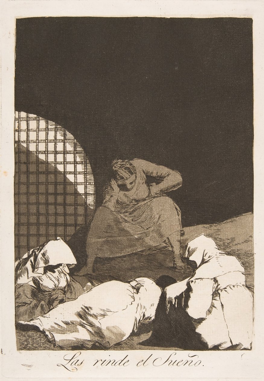 Talíř 34 z Los Caprichos: Spánek je překonává Las rinde el Sueño., 1799. od Francisco de Goya