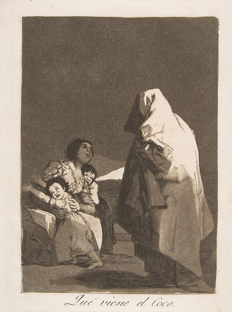 Deska 3 z Los Caprichos: Zde přichází bogey-man Que coming el Coco., 1799. od Francisco de Goya