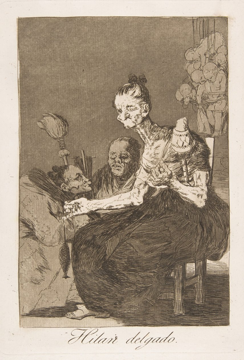 Talíř 44 z Los Caprichos: Jemně se točí Hilan delgado., 1799. od Francisco de Goya