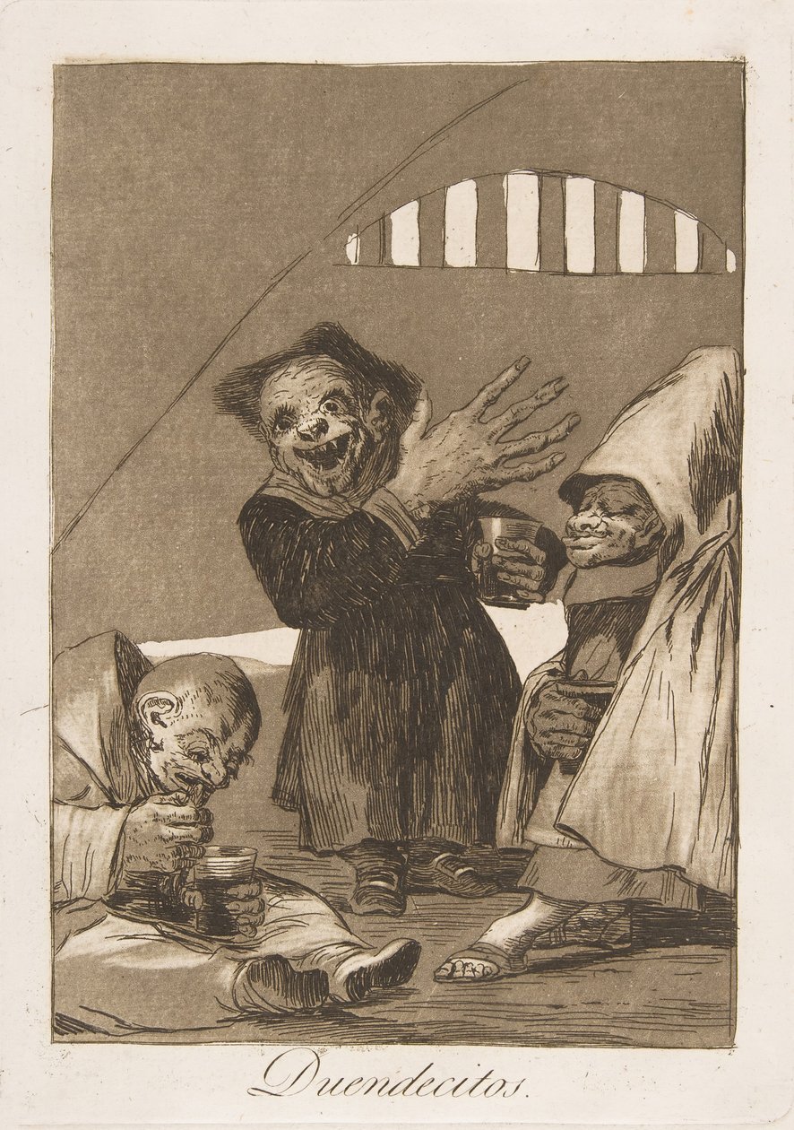 Deska 49 z Los Caprichos: Hobgoblins Duendecitos., 1799. od Francisco de Goya