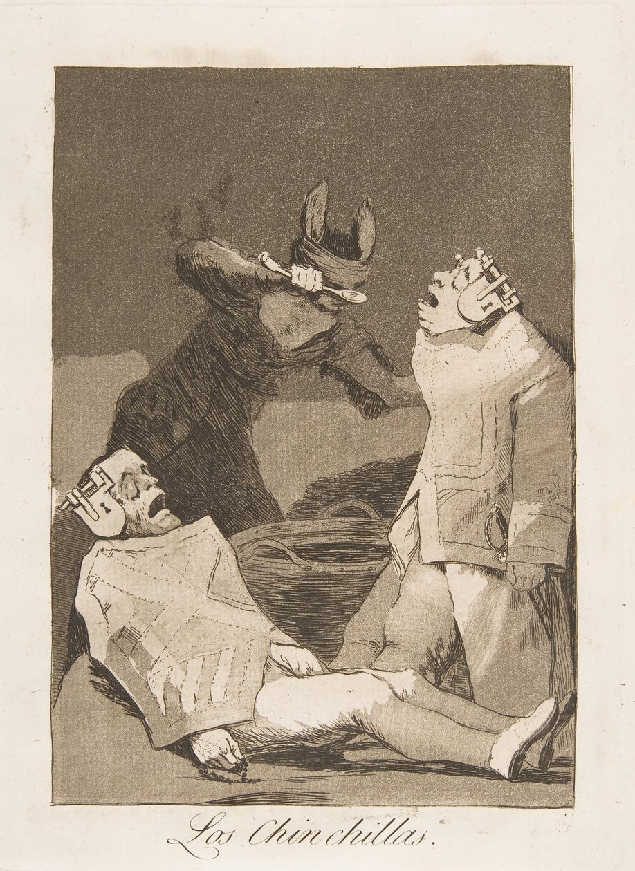 Talíř 50 z Los Caprichos: The Chinchillas Los Chinchillas., 1799. od Francisco de Goya