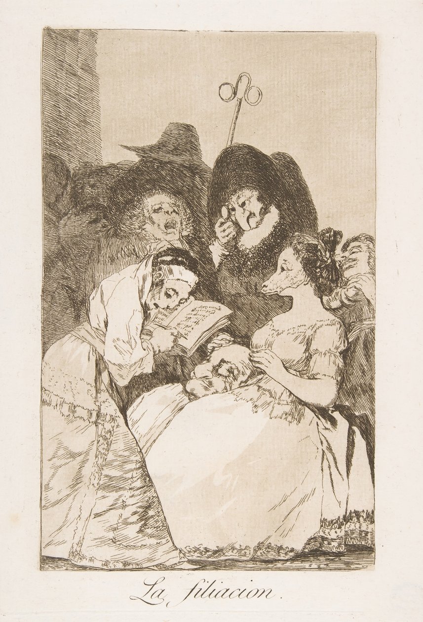 Deska 57 z Los Caprichos: The filiation La filiacion., 1799. od Francisco de Goya