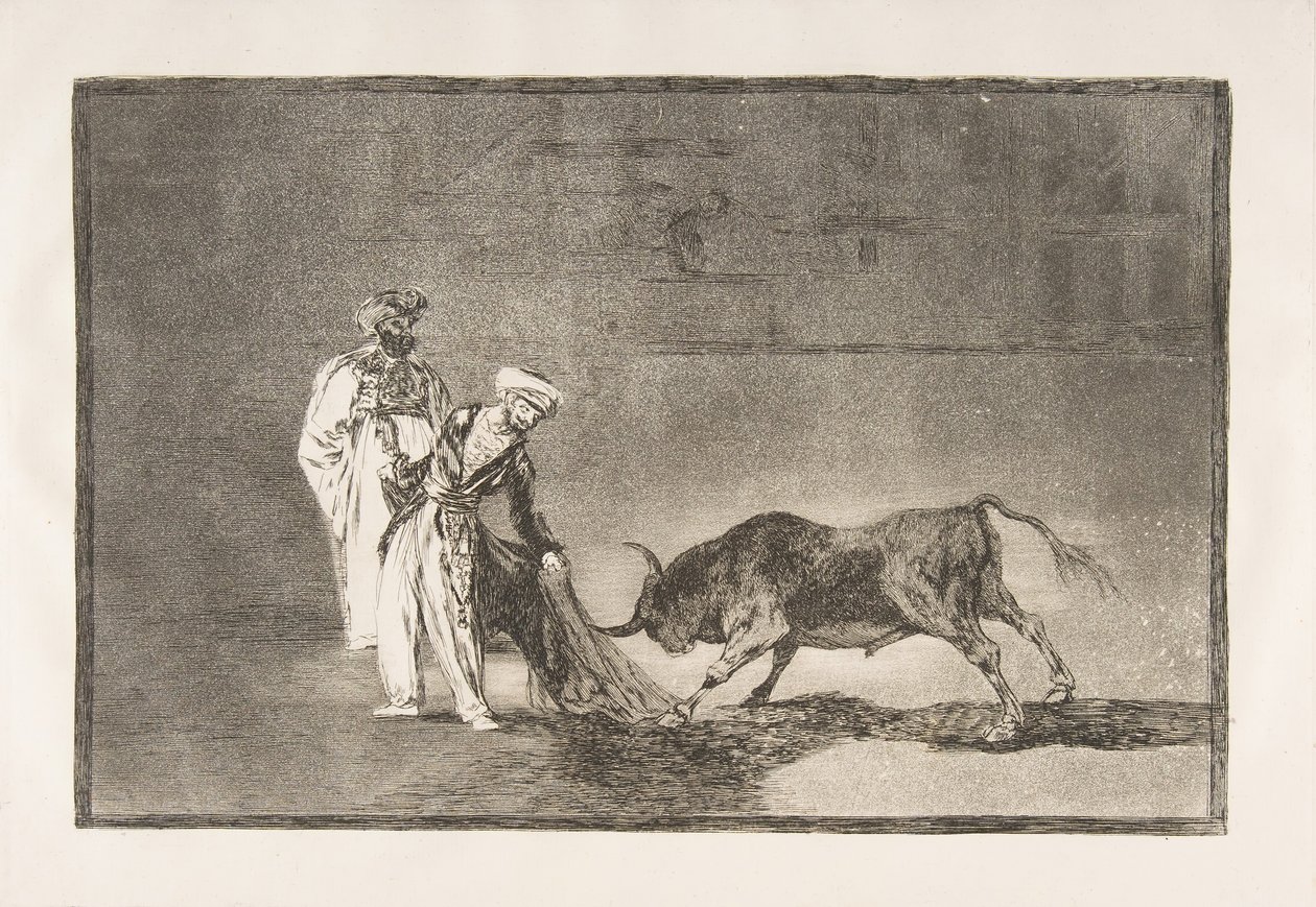 Talíř 6 z The Tauromaquia: The Moors hrají v ringu jinou hru s názvem Bul..., 1816. od Francisco de Goya