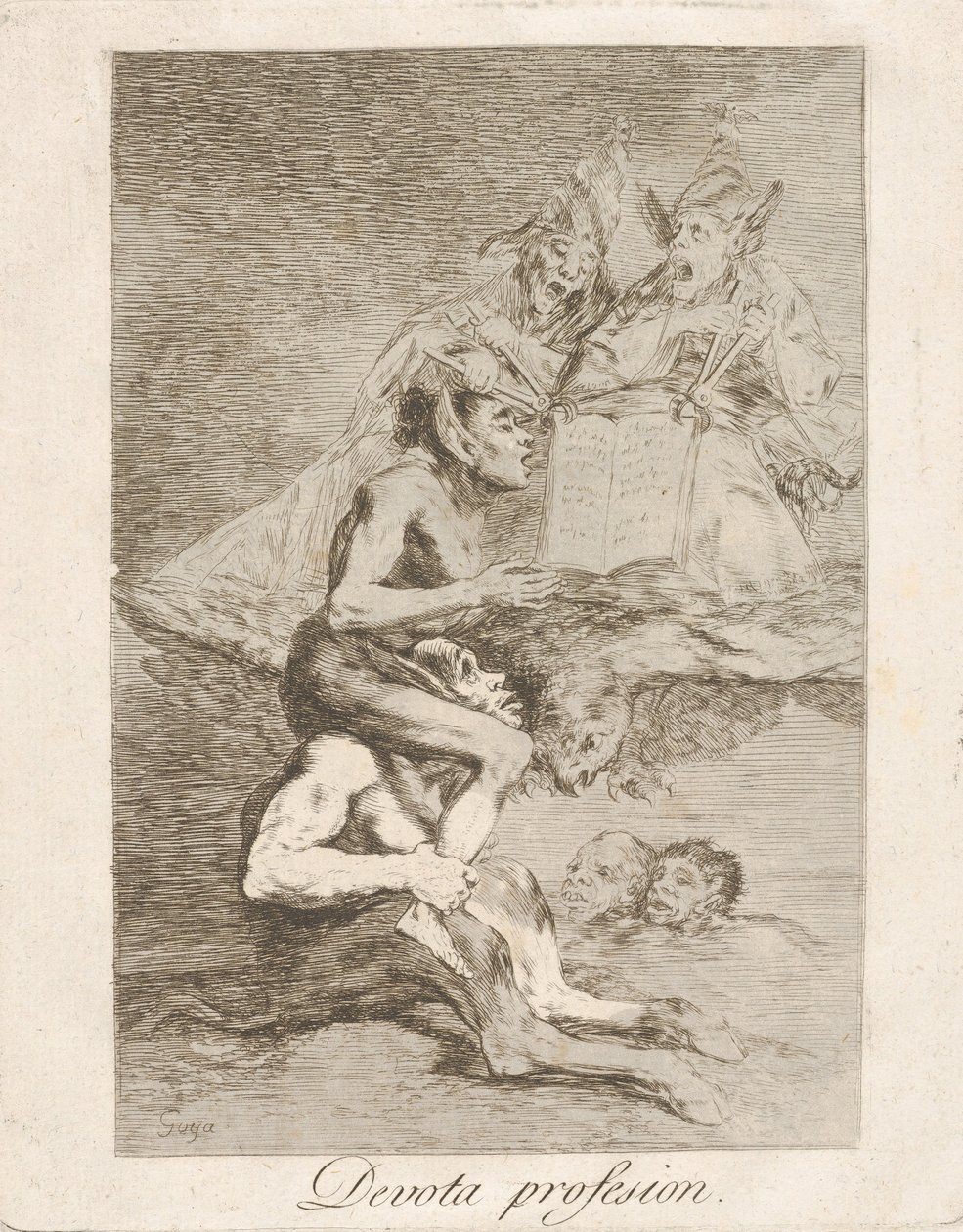 Talíř 70 z Los Caprichos: Devout Profession Devota profesion., 1799. od Francisco de Goya
