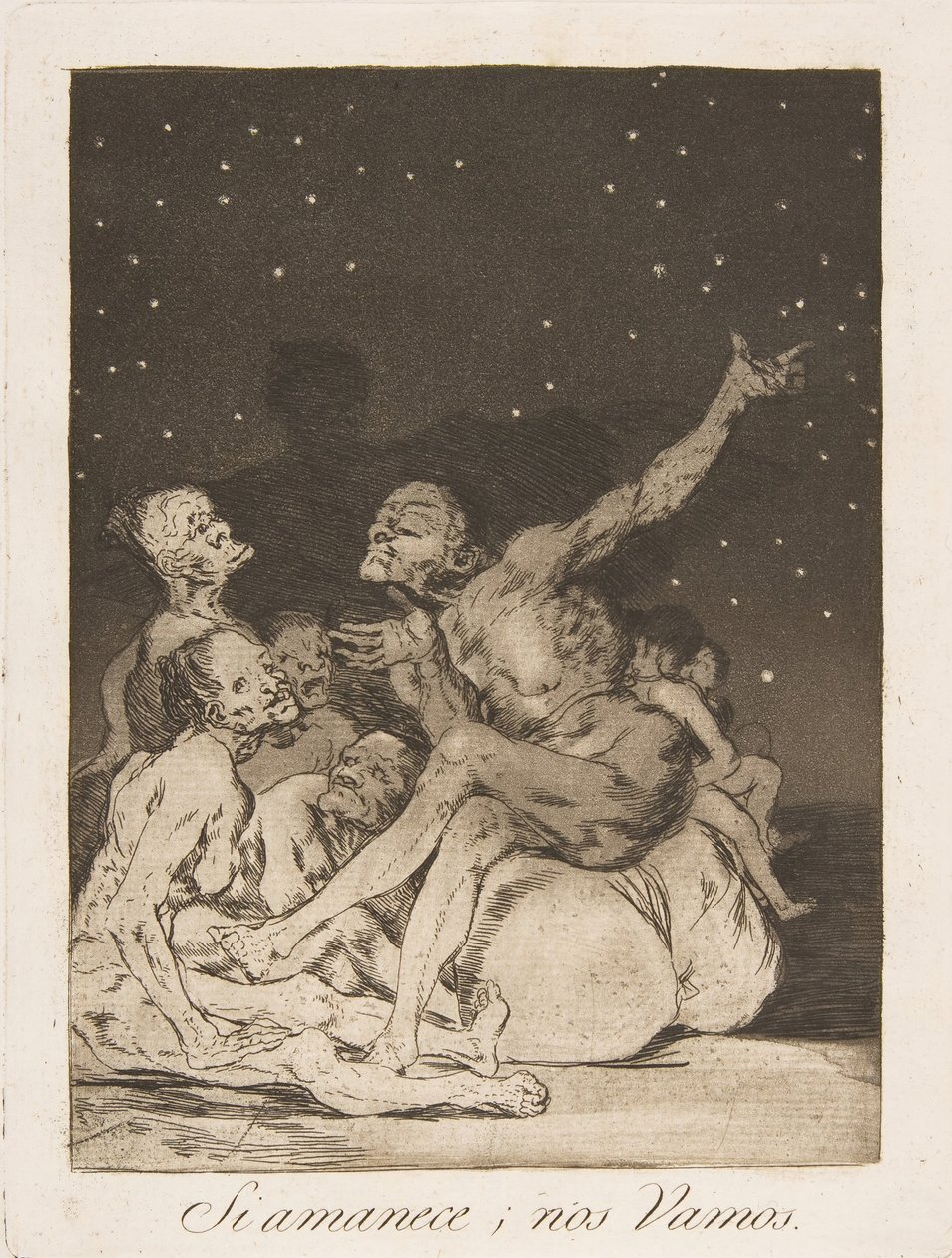 Deska 71 z Los Caprichos: Když se rozední den, budeme mimo Si amanece, nos Vamos., 1799. od Francisco de Goya