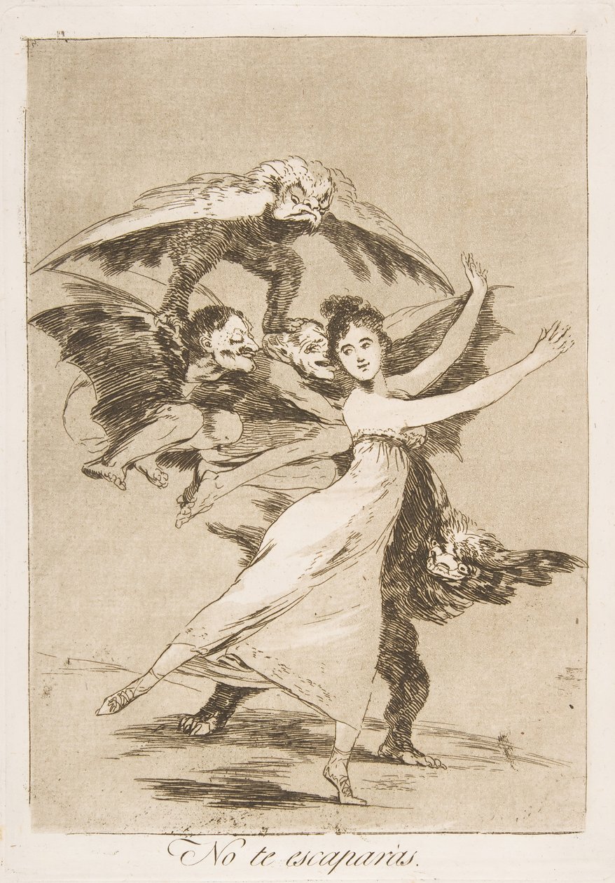 Deska 72, z Los Caprichos: Neunikneš No te escaparàs., 1799. od Francisco de Goya