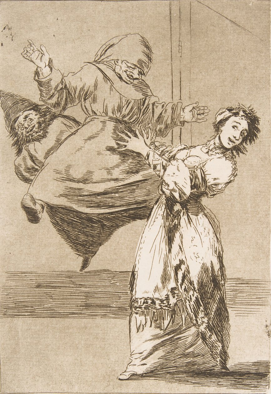 Deska 74 z Los Caprichos: Dont scream, stupid No grites, tonta, 1799. od Francisco de Goya