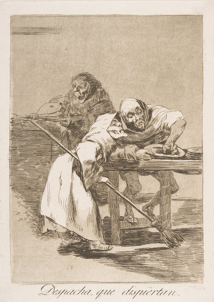 Deska 78 z Los Caprichos: Pospěšte si, probouzí se Despacha, que dispiertan., 1799. od Francisco de Goya