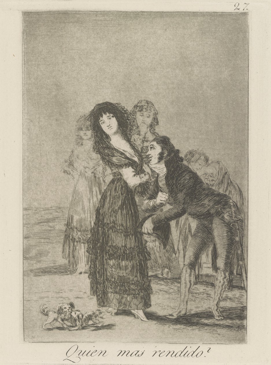 Quien mas rendido? (Který z nich je více překonán?), pl. 27 ze série Los caprichos od Francisco de Goya