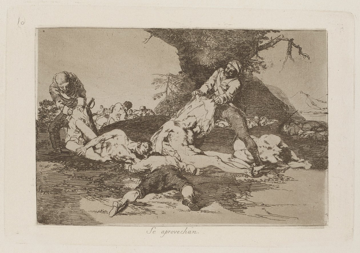 Se aprovechan (Využívají je), pl. 16 ze série Los desastres de la guerra (The Disasters of War) od Francisco de Goya