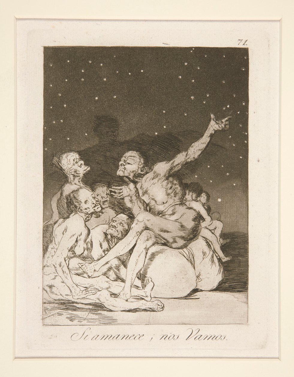 Si amanece, nos vamos (Když den přestane, budeme pryč), pl. 71 ze série Los caprichos od Francisco de Goya