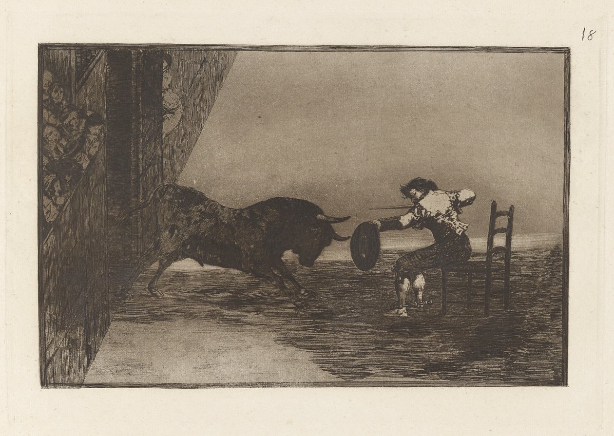 Temeridad de Martincho en la plaza de Zaragoza (Odvaha Martincha v prstenu v Zaragoze), deska 18 z La tauromaquia od Francisco de Goya