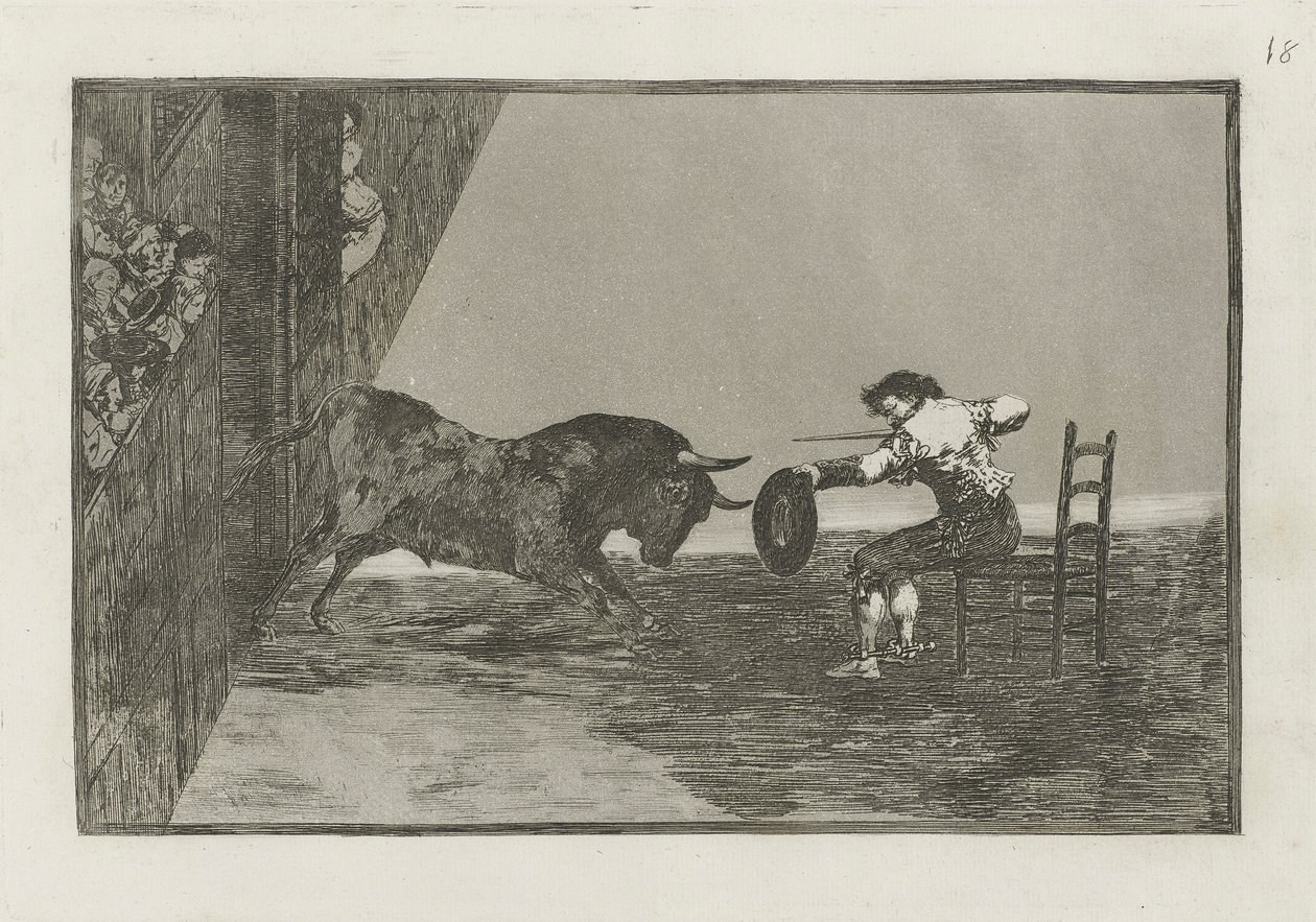 Temeridad de Martincho en la plaza de Zaragoza (Odvaha Martincha v prstenu v Zaragoze), deska 18 z La tauromaquia od Francisco de Goya