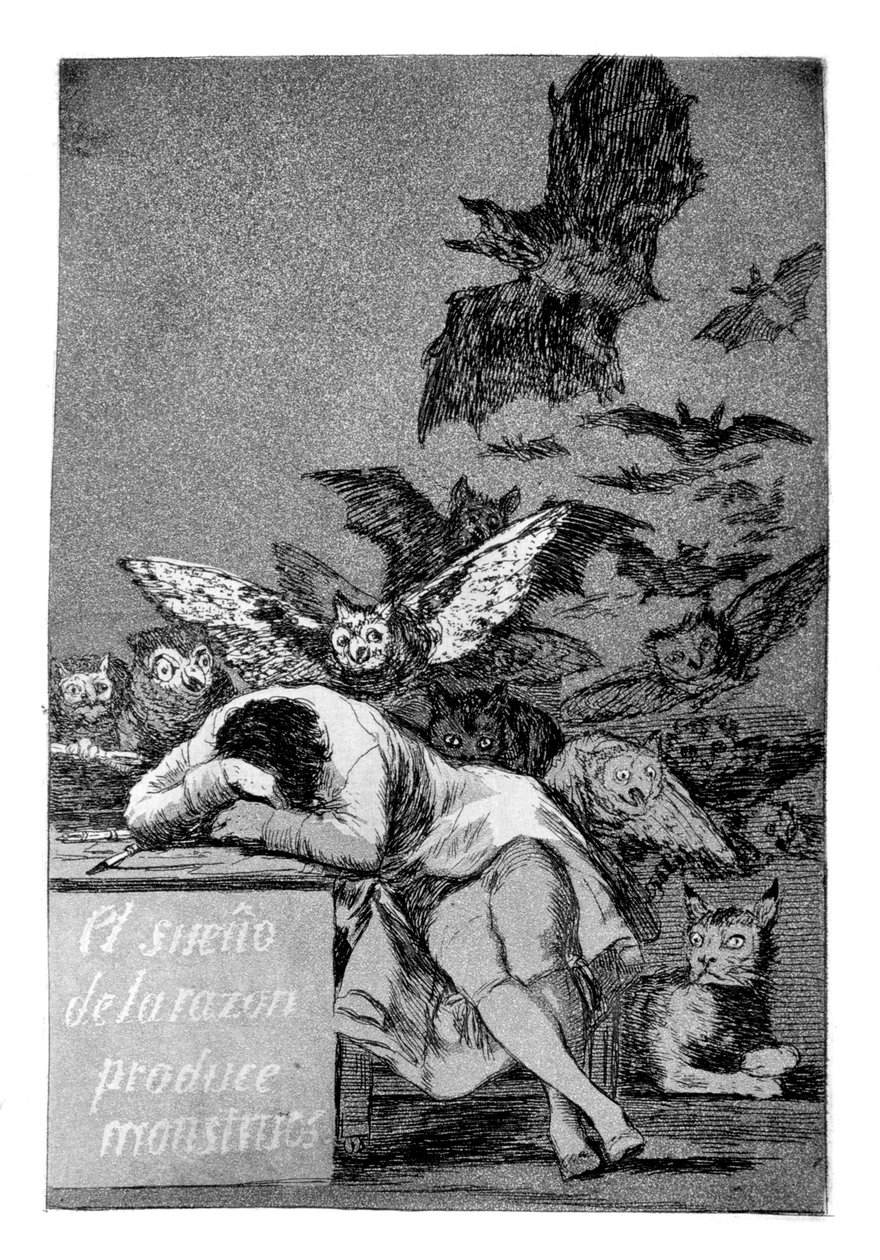 Spánek rozumu plodí monstra, 1799 od Francisco de Goya