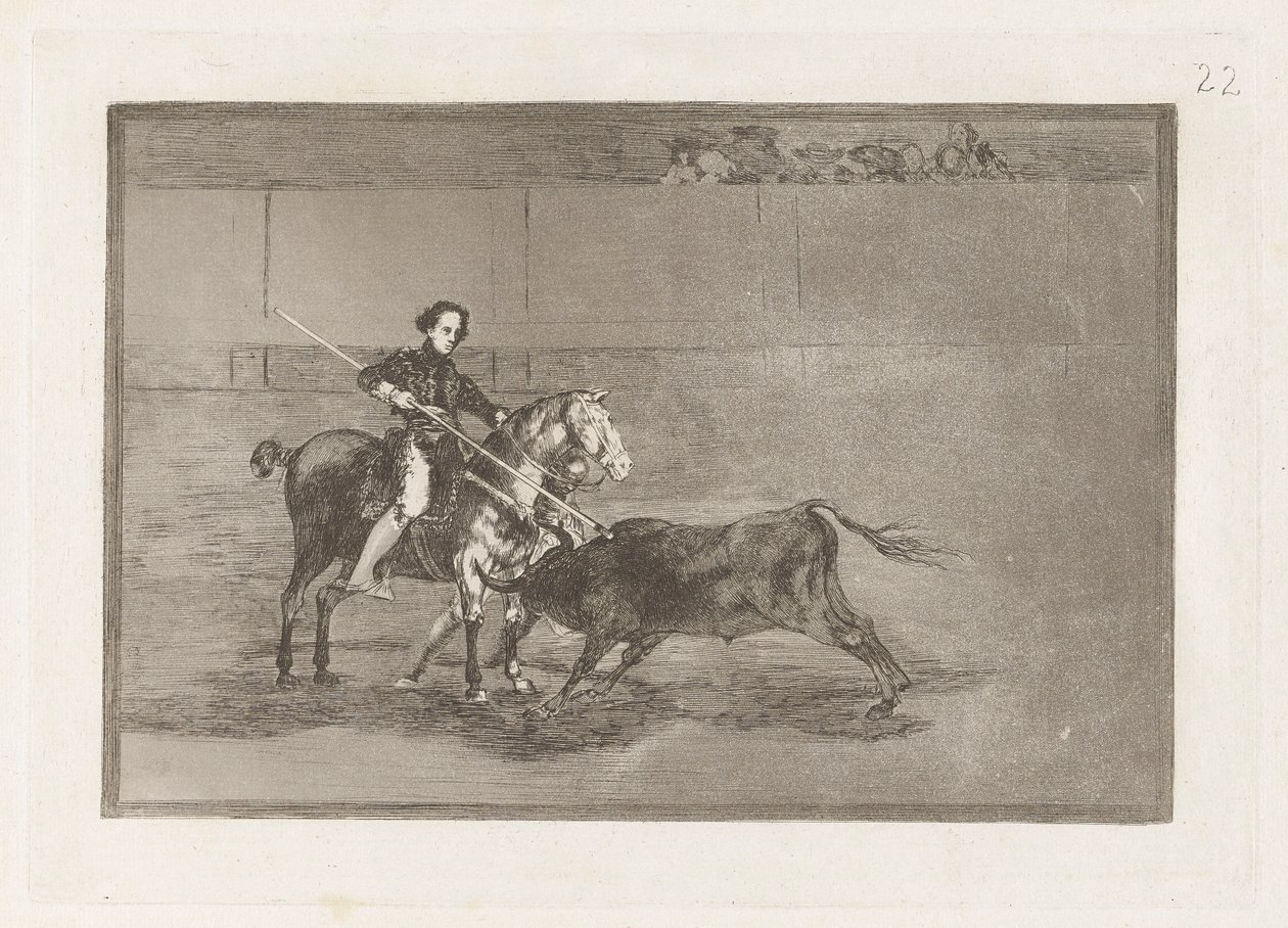 Valor manil de la c?lebre Pajuelera en la de Zaragoza (Mužská odvaha oslavované Pajuelery v [Prstenu] v Zaragoze), deska 22 z La tauromaquia od Francisco de Goya