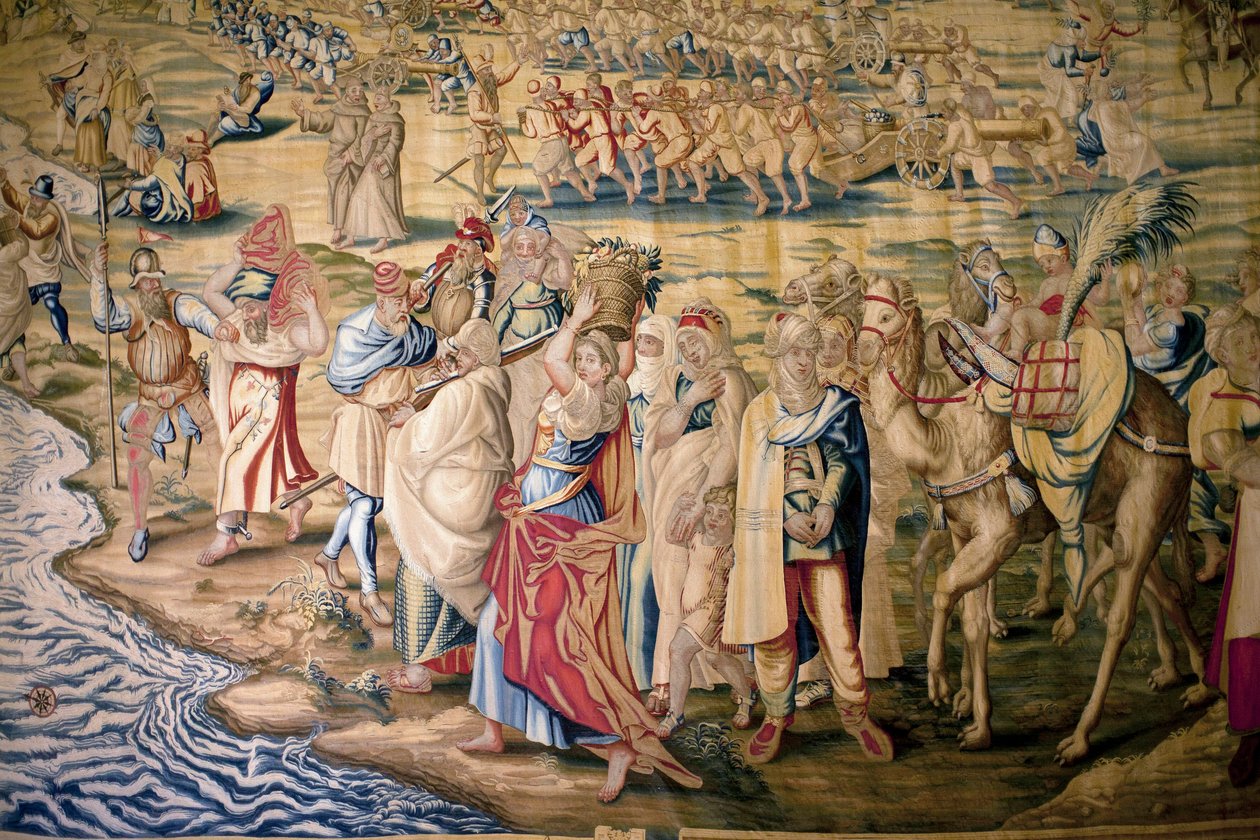 Detail conquete z Tunisu (Tunisko) - Gobelín Francisca a Cornelia Van der Goten (18. století), tkaný v královské továrně na gobelín, polovina 18. století, po gobelínu ze 16. století Willem de Pannemaker - (Tunis Conquest, detail, gobelín od Francisco Ignacio Vandergoten Canyuwell