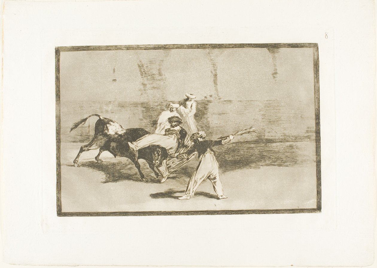Moor chycený býkem v ringu, deska 8 z The Art of Bullfighting od Francisco Jose de Goya y Lucientes