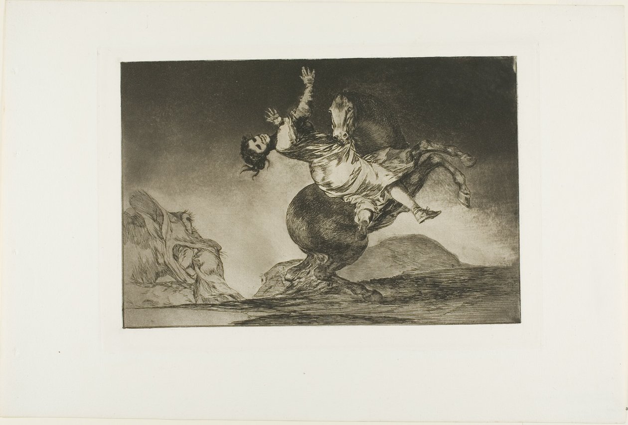 Žena a kůň, nech je ovládnout někdo jiný, deska deset z Los Proverbios od Francisco Jose de Goya y Lucientes