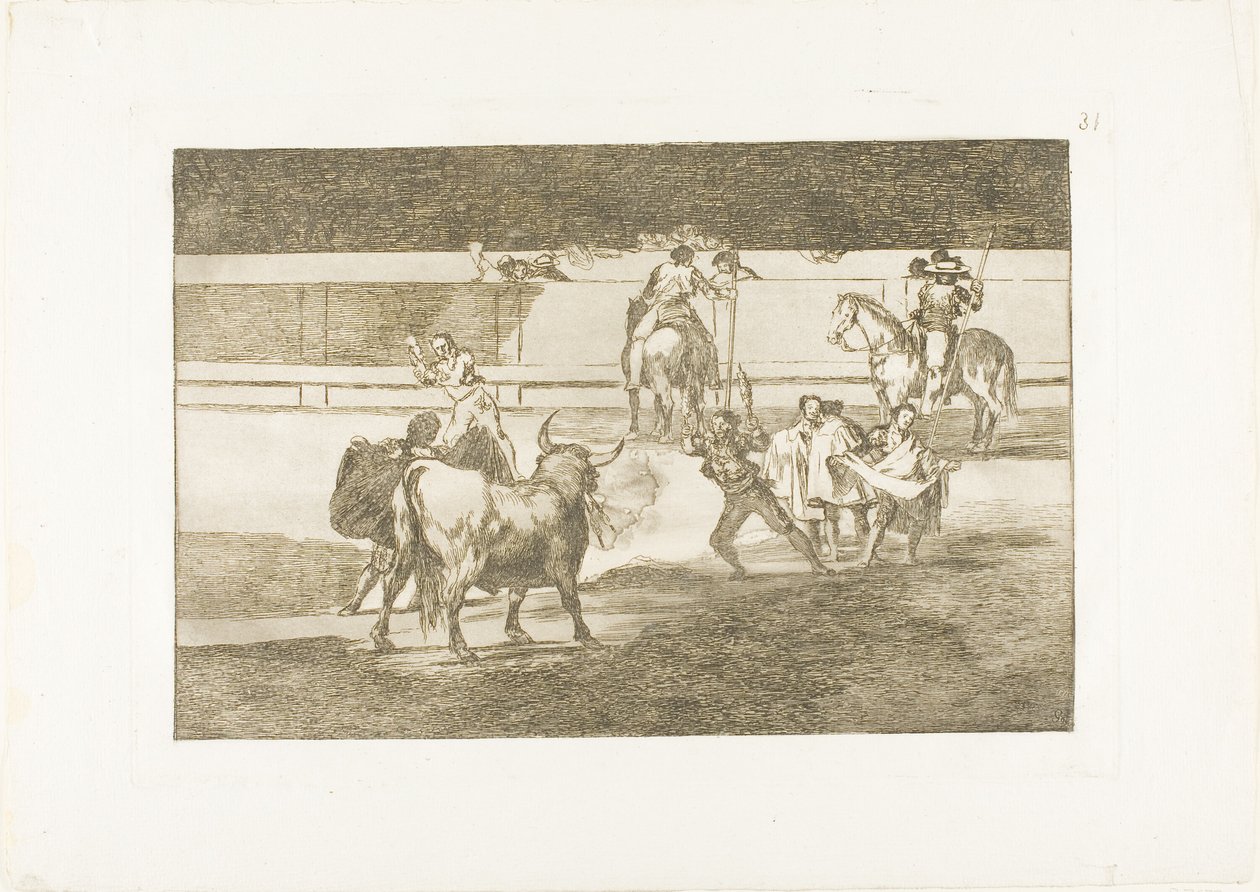 Banderillas s petardami, deska 31 z The Art of Bullfighting od Francisco Jose de Goya y Lucientes