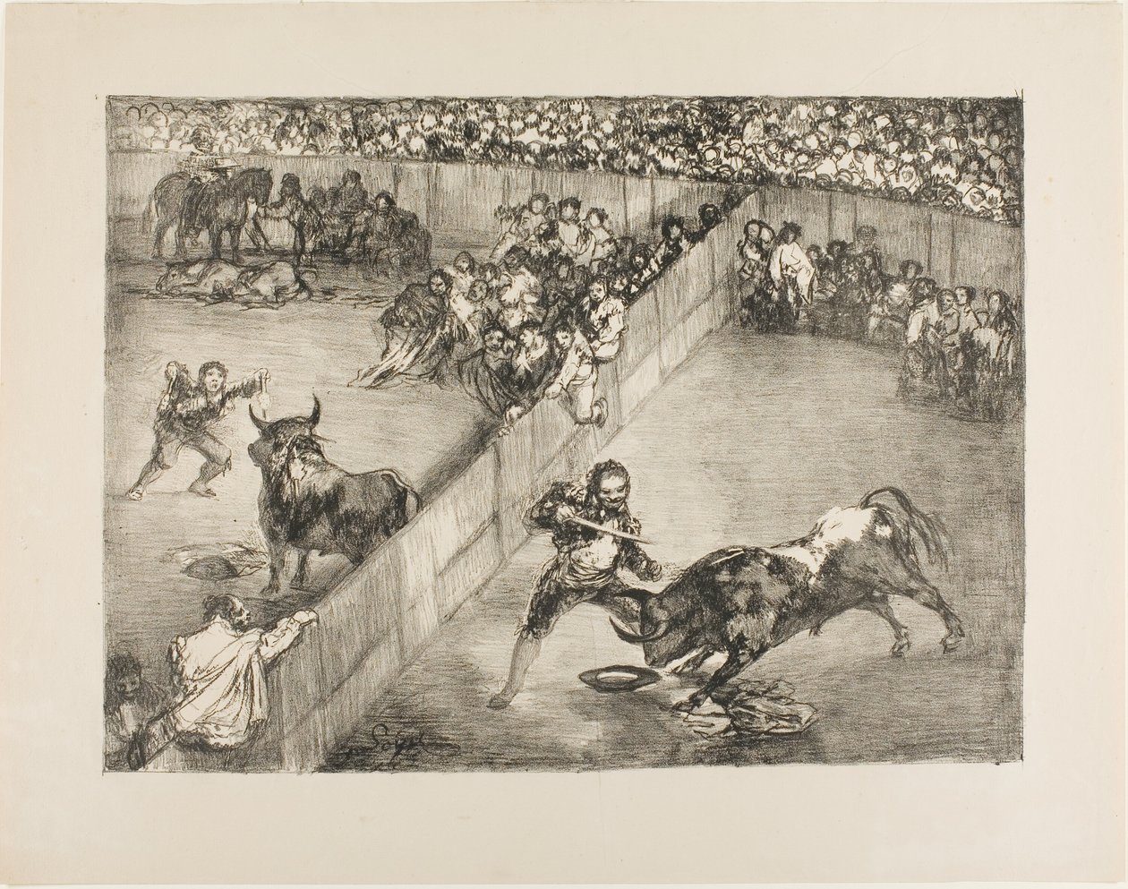 Býčí zápas v rozděleném ringu, od The Bulls of Bordeaux od Francisco Jose de Goya y Lucientes