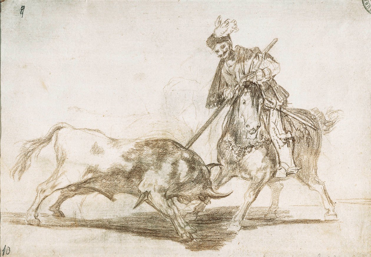 Býčí zápasy: Cid probodne kopím jiného býka 1815-16 (přípravná kresba) od Francisco de Goya