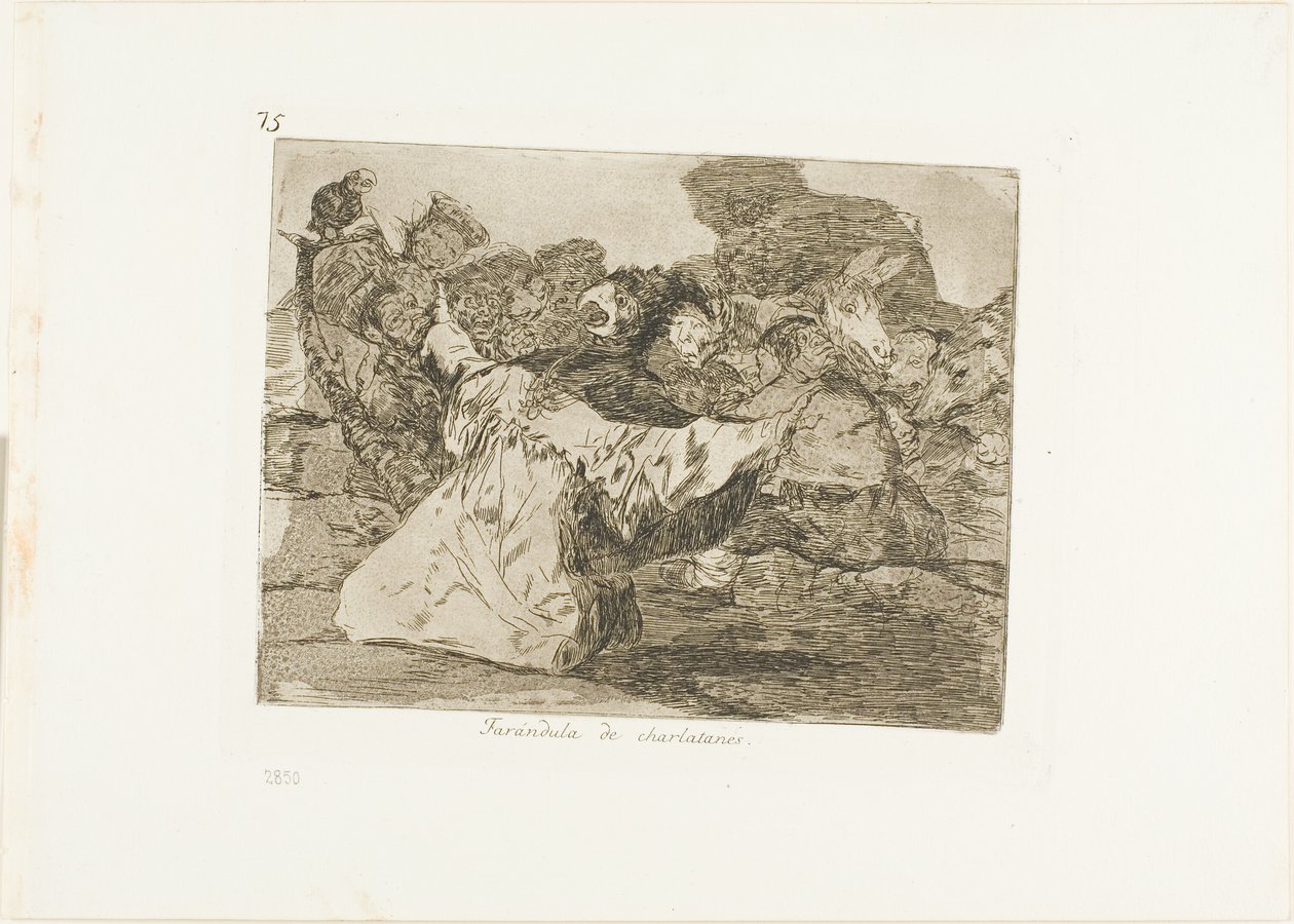 Charlatanova výstava, deska 75 z knihy Válečné katastrofy od Francisco Jose de Goya y Lucientes