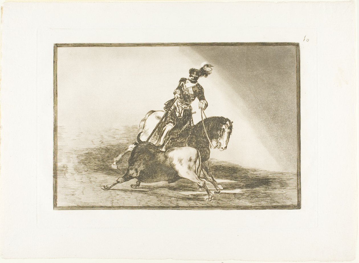 Karel V. kopí býka v ringu ve Valladolidu, deska deset z Umění býčích zápasů od Francisco Jose de Goya y Lucientes