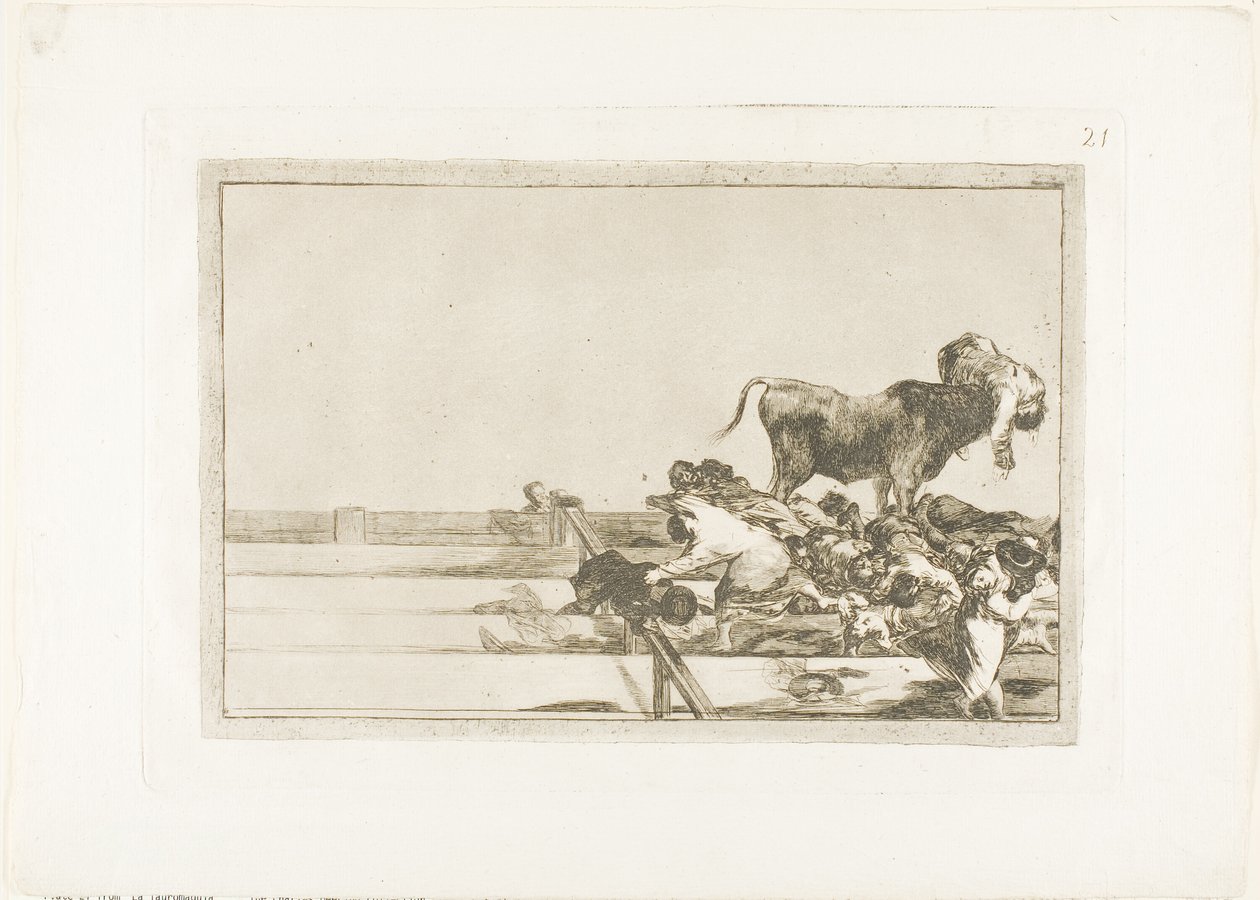 Děsivé události v předních řadách ringu v Madridu a smrt starosty Torrejónu, deska 21 z The Art of Bullfighting od Francisco Jose de Goya y Lucientes