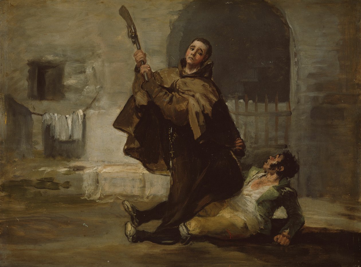 Mnich Pedro udeří El Maragata pažbou zbraně od Francisco Jose de Goya y Lucientes