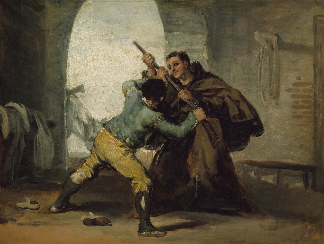 Mnich Pedro získává zbraň od El Maragata od Francisco Jose de Goya y Lucientes