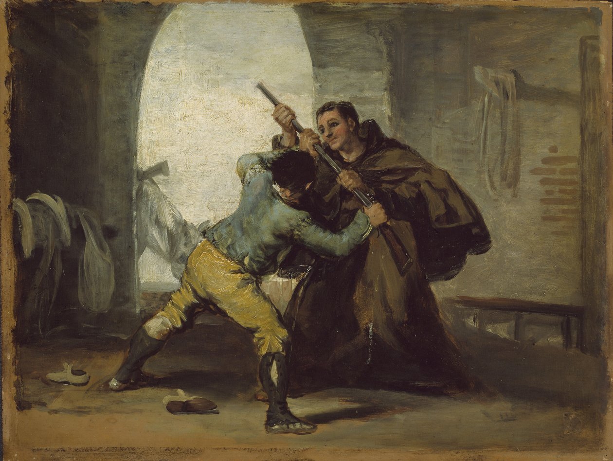 Friar Pedro Wrests the Gun z El Maragato, kolem roku 1806 od Francisco de Goya