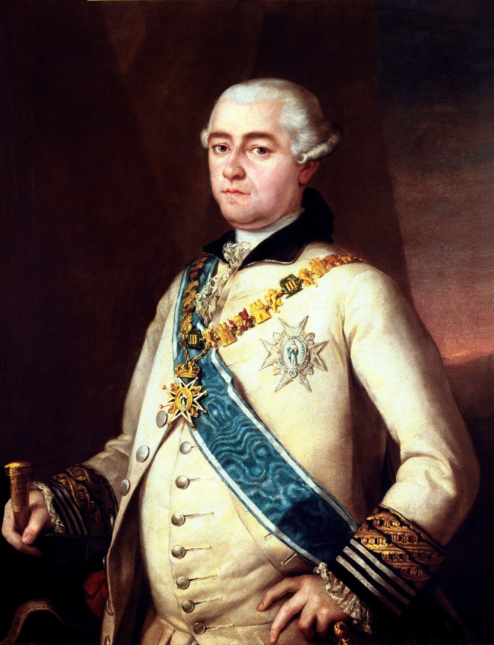 GOYA Y LUCIENTES, Francisco de (1746-1828); ALCANTARA LOPEZ DE ZUNIGA, Pedro (1700-luku). 14. Miranda del Castanarin kreivi ja 10. Penarandan herttua. Teos, joka annettiin aiemmin, kuten kehyskirjoitus sanoo, Francisco de Goya. Kultaisessa kahvassa od Francisco Jose de Goya y Lucientes