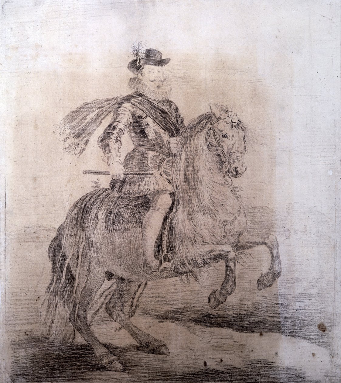GOYA Y LUCIENTES, Francisco de (1746-1828). Jezdecký portrét španělského Filipa III. 1778. FILIP III. Španělský (1578-1621). Španělský král (1598-1621). Kreslení kopií Velazquezových obrazů. Barokní umění. Výkres. ŠPANĚLSKO. MADRID (AUTONOMNÍ KOMUNITA). Ší od Francisco Jose de Goya y Lucientes