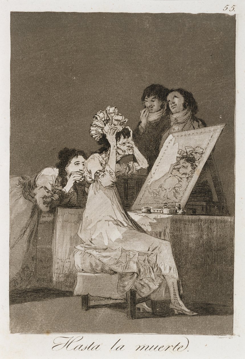 Hasta la muerta z Los Caprichos, vydáno 1799 (lept, leštěná akvatinta a suchá jehla) od Francisco de Goya