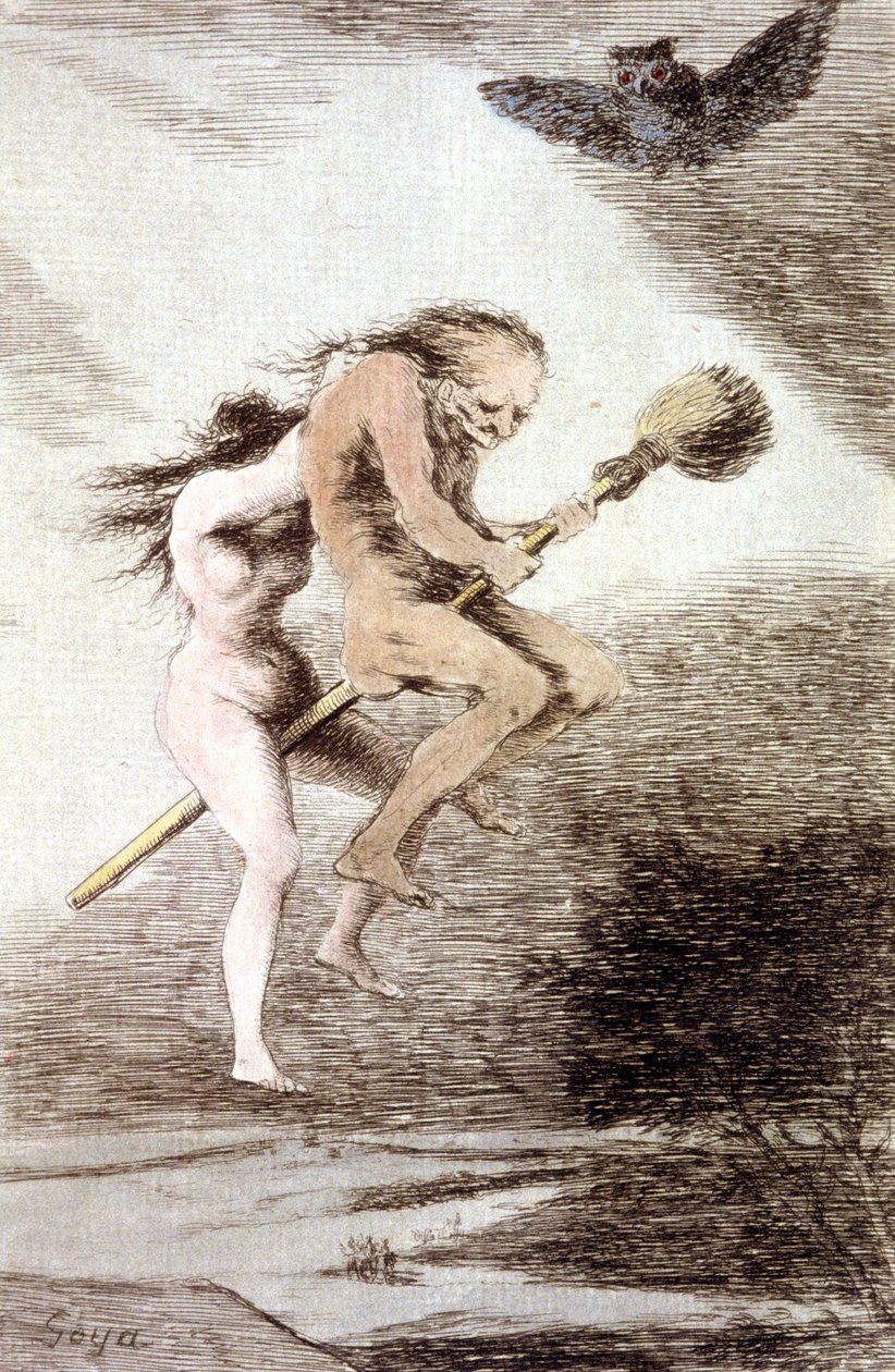 "Linda maestria" čarodějnice na koštěti, c. 1802 (rytina) od Francisco Jose de Goya y Lucientes