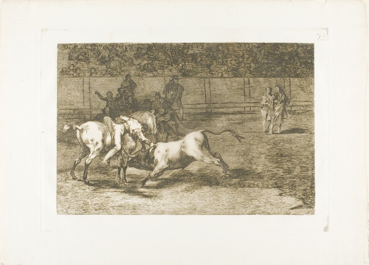 Mariano Ceballos, alias Indián, zabije býka ze svého koně, deska 23 z The Art of Bullfighting od Francisco Jose de Goya y Lucientes
