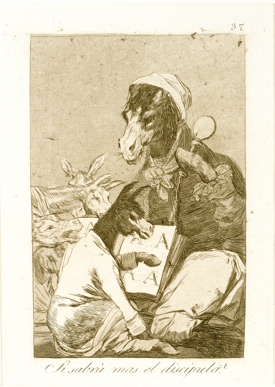 Mohl by žák vědět více? Z Los Caprichos, poprvé publikováno 1799 (lept a akvatinta) od Francisco de Goya