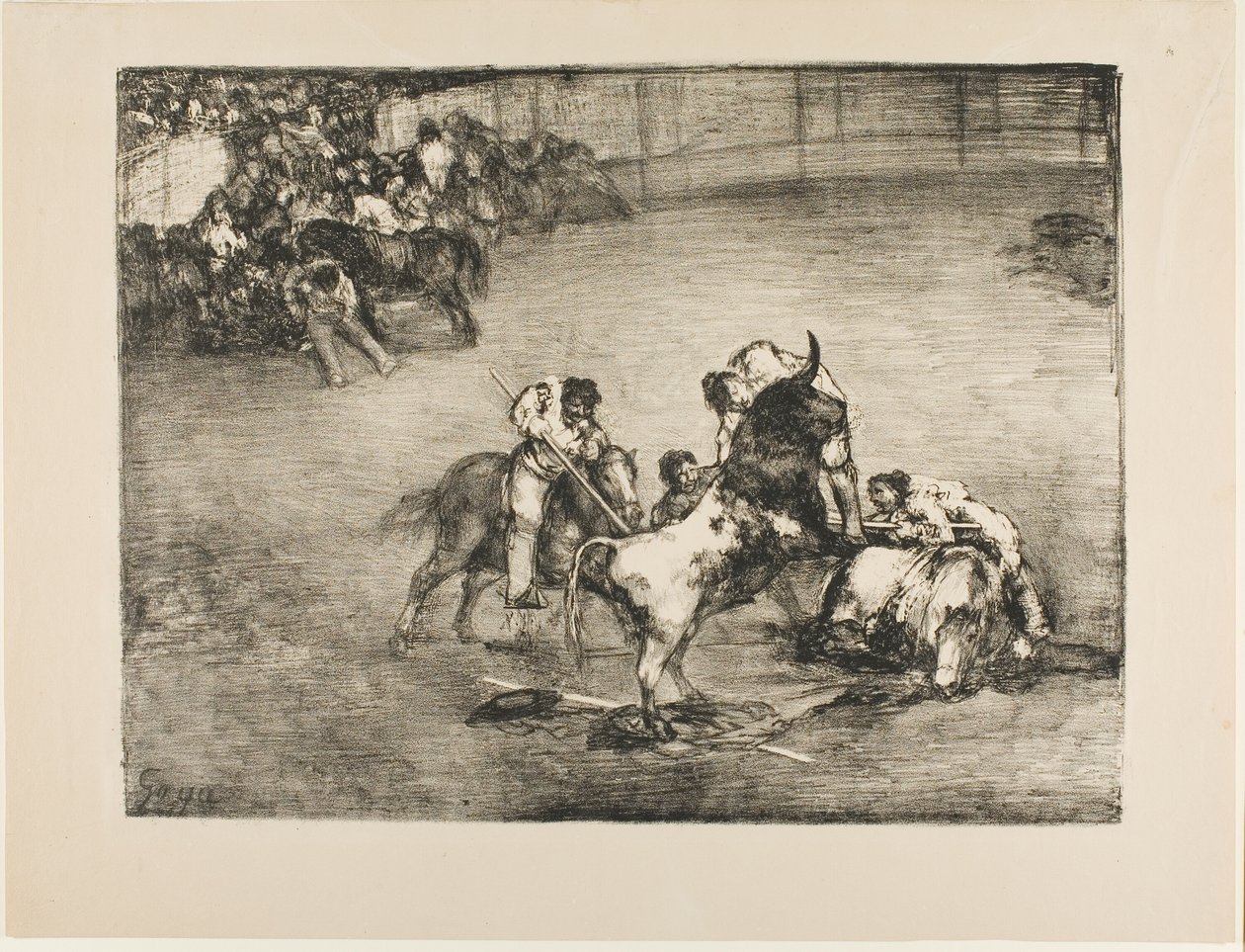 Picador chycen býkem, z The Bulls of Bordeaux od Francisco Jose de Goya y Lucientes