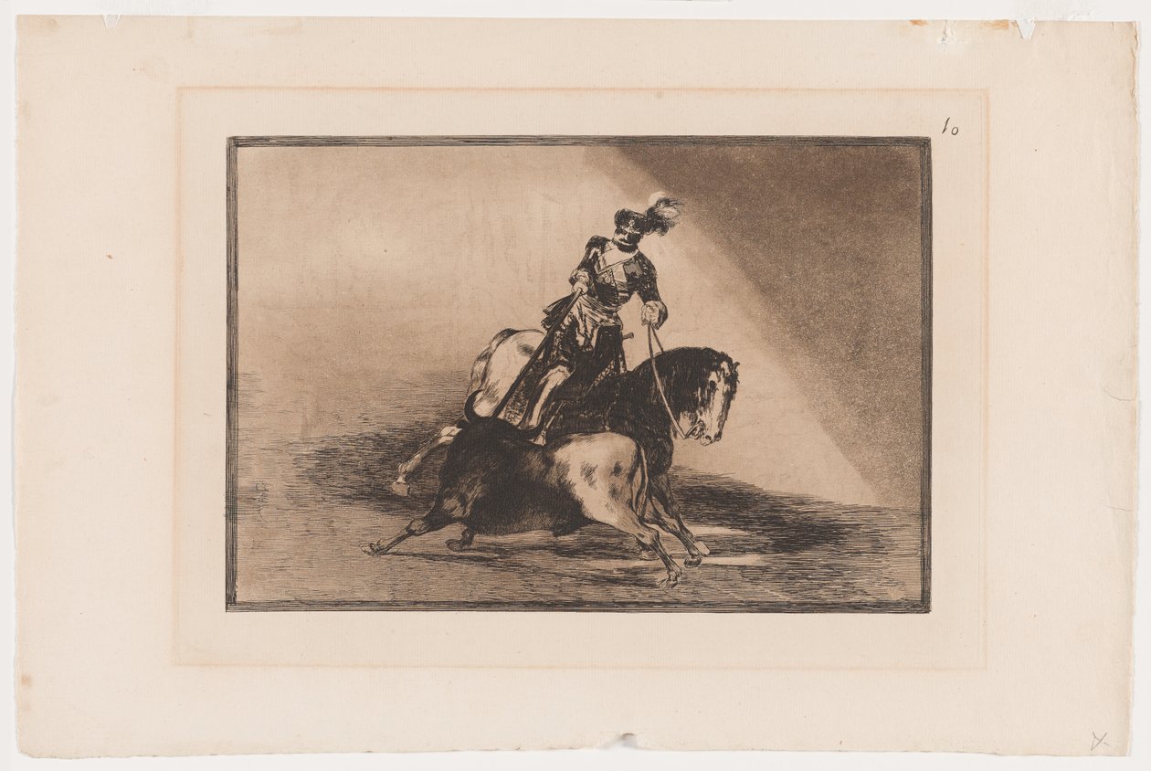 Deska 10 z La Tauromaquia: Charles V Kopí býka v ringu ve Valladolidu, 1816, tištěno 1876 (Let a akvatinta na položený papír) od Francisco Jose de Goya y Lucientes